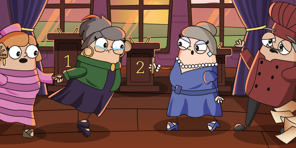 an illustration of two ladies fighting over a broken spoon