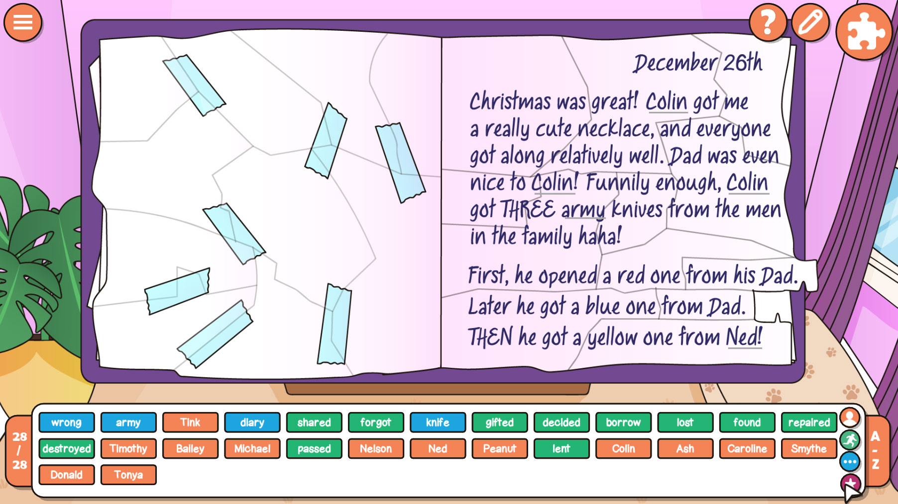 a torn up and repaired diary