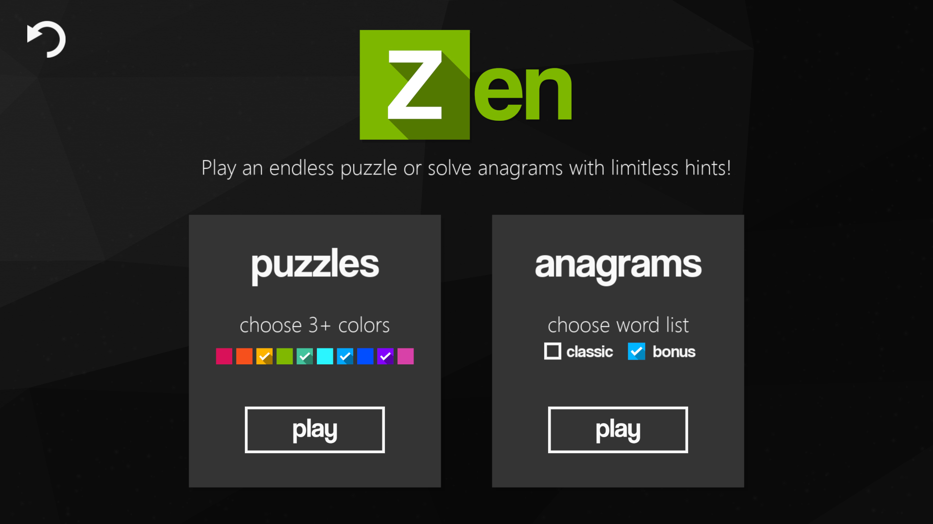 Choose your own colors & word list with carefree Zen mode!